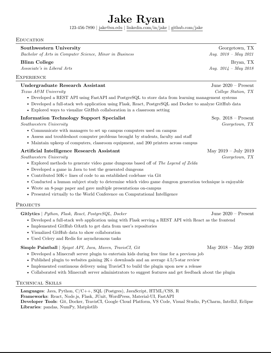 Jake's Resume template preview
